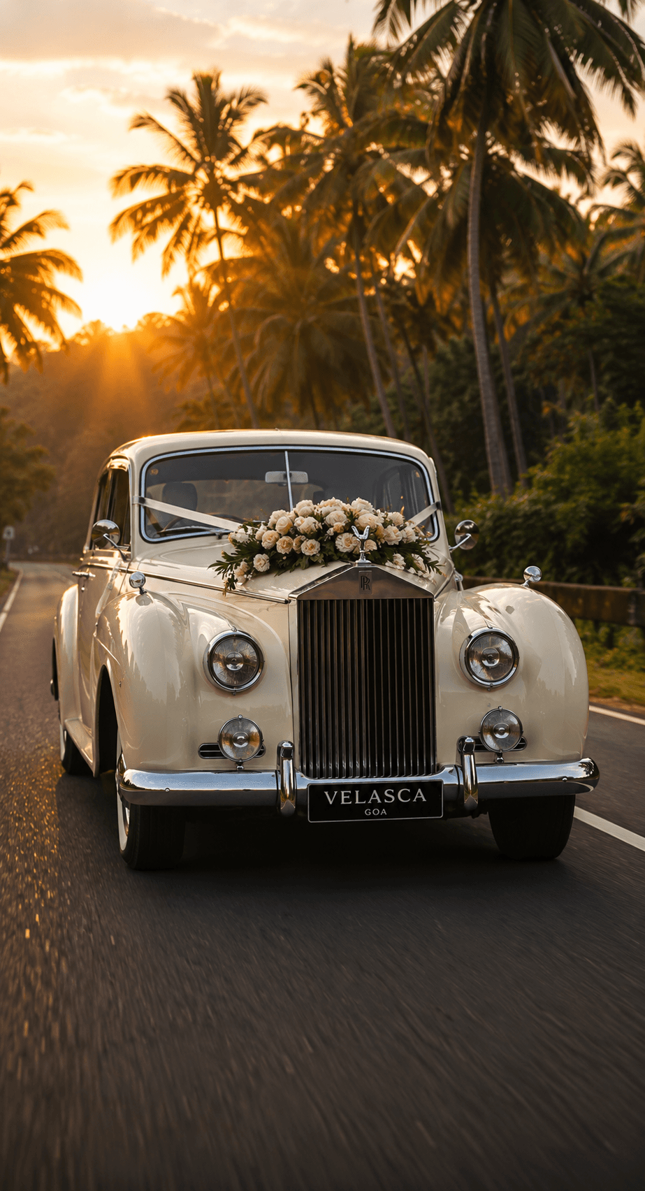 Rolls-Royce Ghost Wedding Car with floral arrangement in Goa