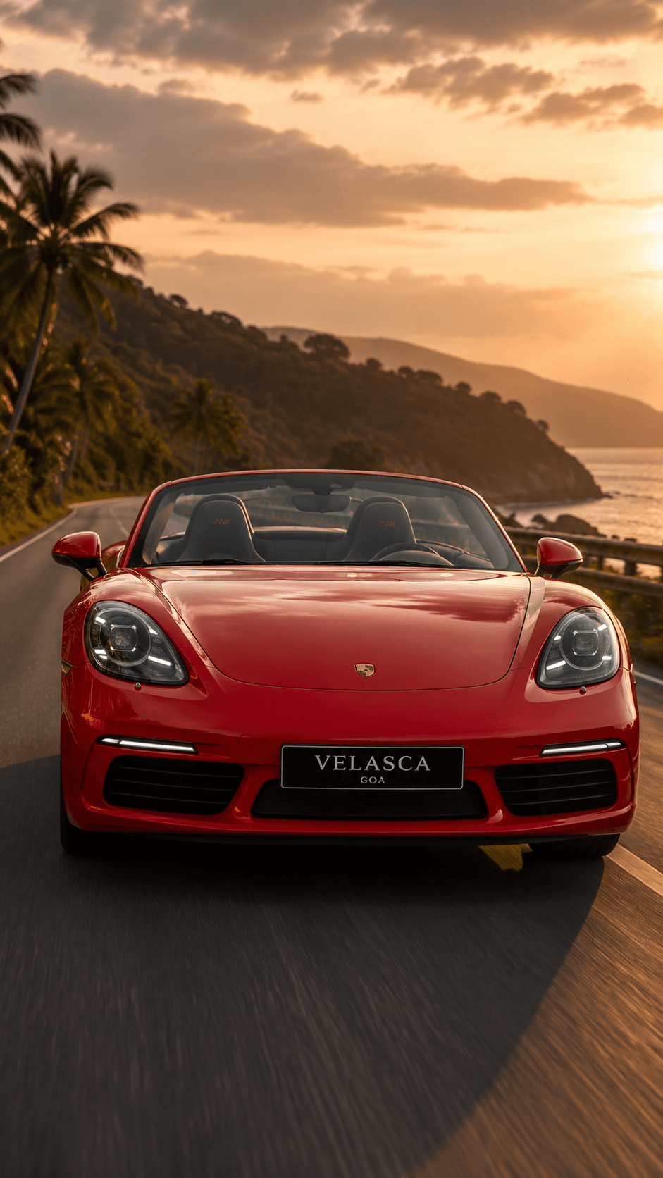 Porsche Cayman Red Sports Convertible along Goa coastline