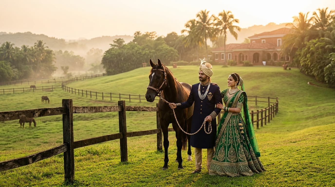 Romantic Pre-Wedding Shoot at Luxury Equestrian Horse Farm in Goa