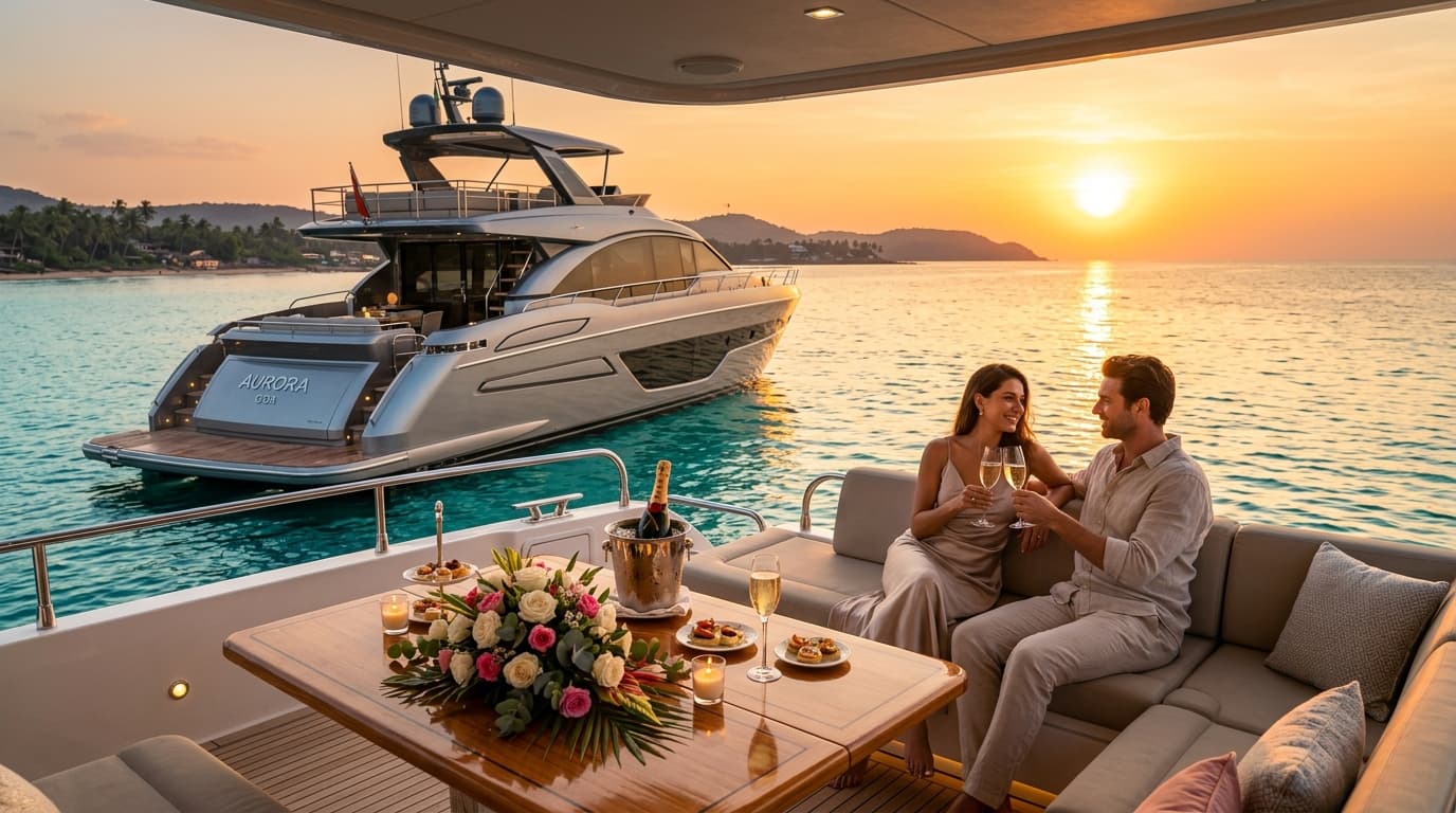 Sunset Private Luxury Yacht Celebration on Arabian Sea Goa